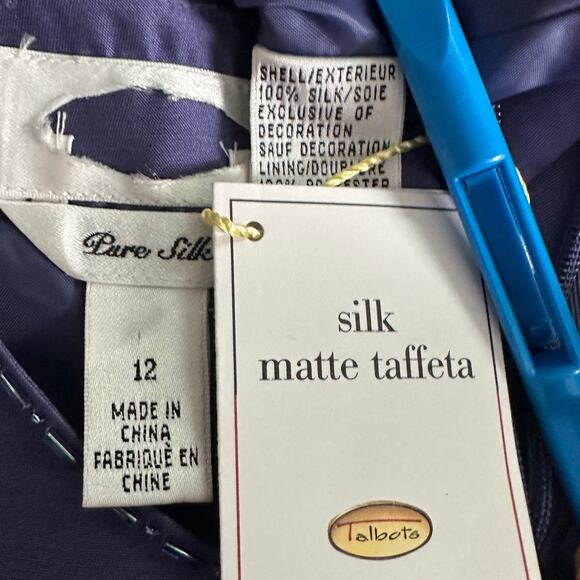 Vintage NWT Talbots 100 Silk Taffeta Skirt Blouse Set Size 12 Dark Lilac Purple - Picture 11 of 12